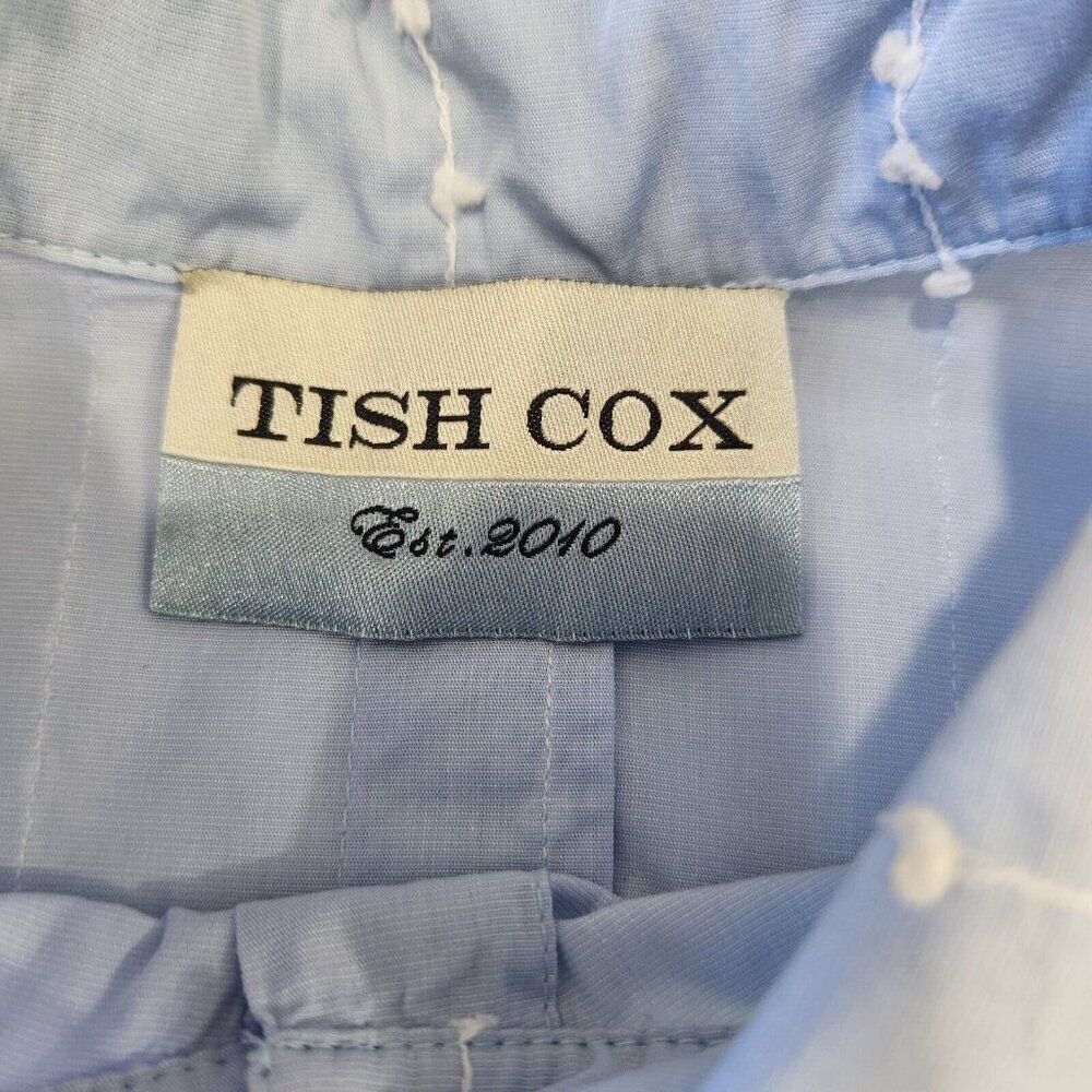 Tish Cox Button Up Blouse M/L Light Blue Swiss Dot Stripe‎ Cotton Oversized - Picture 5 of 11